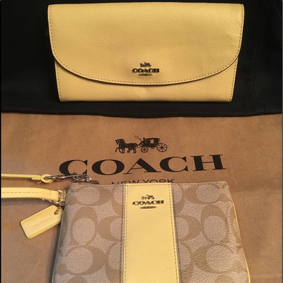 Coach Bags Coach Yellow Wallet Matching Khaki Wristlet Set On Sale